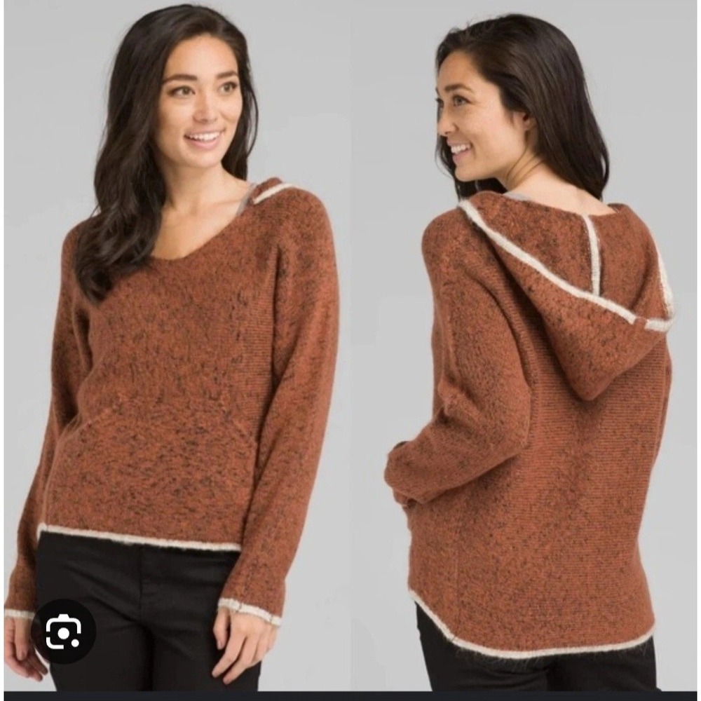 prAna Women's Xl Shine On Sweater Hoodie‎ Kangaroo Chai Heather Cozy Up  V-Neck
